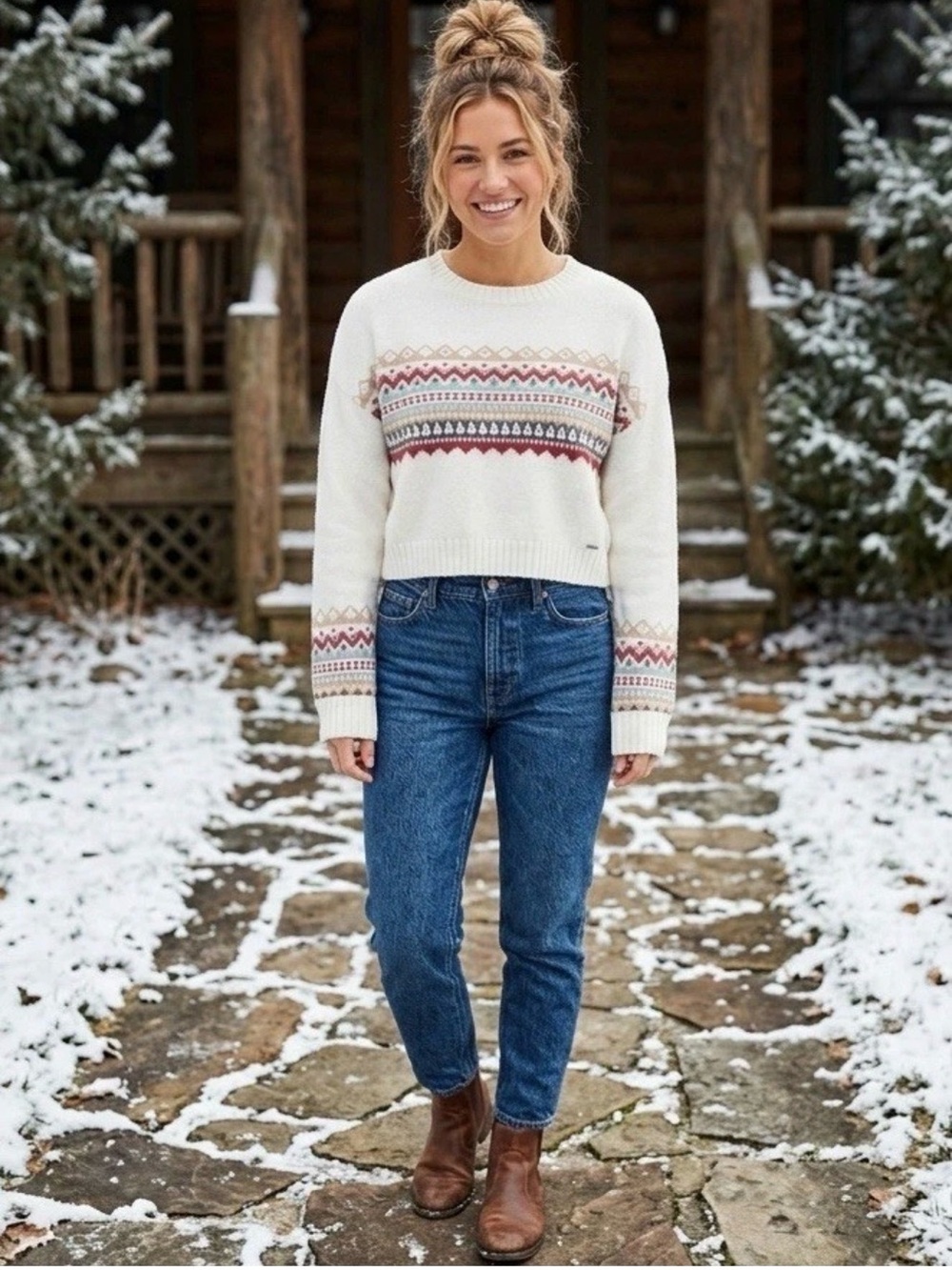 Hollister Fair Isle Knit Sweater S Ivory Nordic Boho Coquette Aesthetic Preppy
